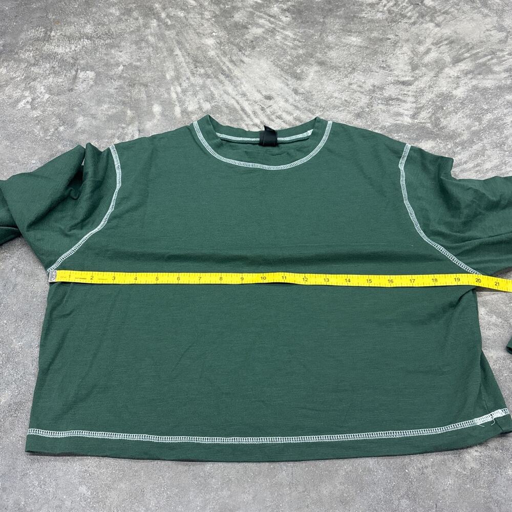 Wild Fable Long Sleeve Cropped Loose Relaxed Fix Green Shirt White Stitching - Picture 7 of 8